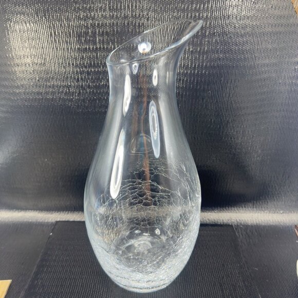 Pier 1 Clear Angled Rim Crackle Decanter Jug Pitcher Crystal Glass Retired VTG - Picture 1 of 10